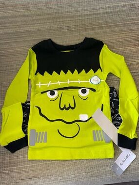 Carter's Neon Green & Black Frankenstein Face Long Sleeve Pajama Set